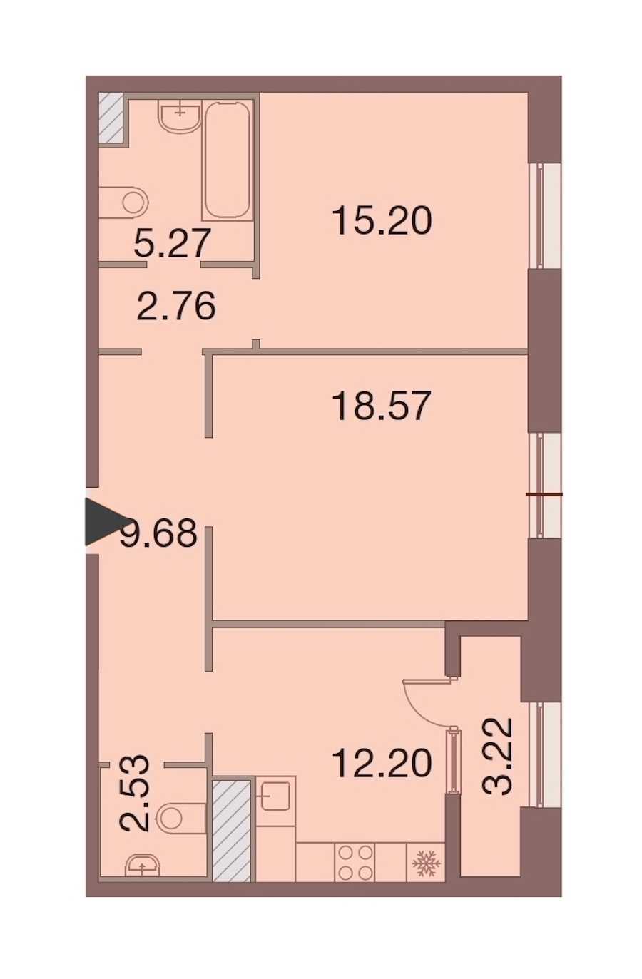 Двухкомнатная квартира в : площадь 67.82 м2 , этаж: 8 – купить в Санкт-Петербурге